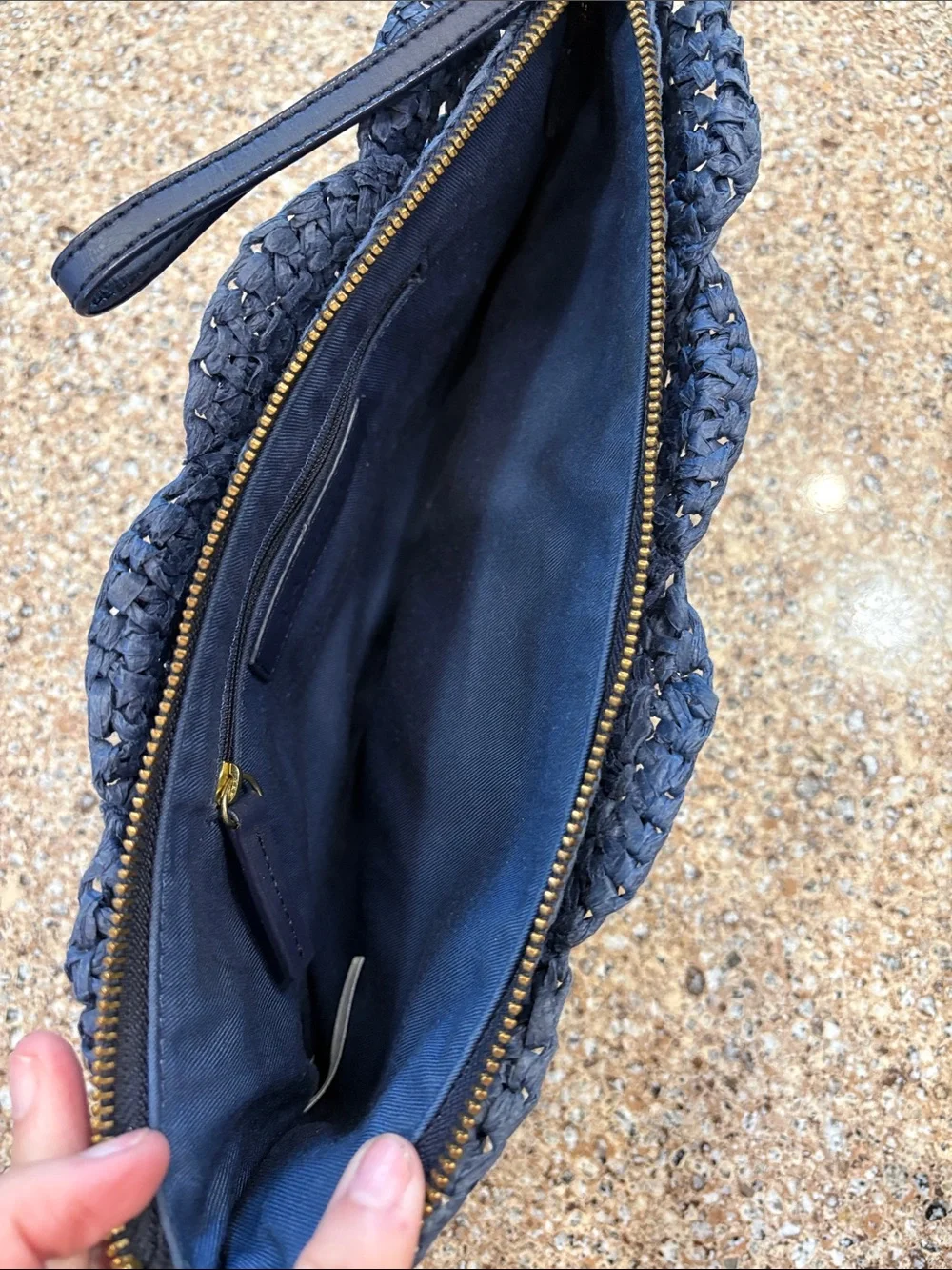 Talbots Hand-Crocheted Navy Blue Wristlet Clutch Bag - EUC